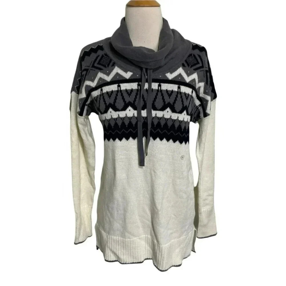 Eddie Bauer snowberry S ivory black gray cowl neck NWT sweater